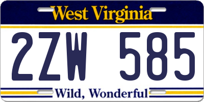 WV license plate 2ZW585
