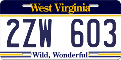 WV license plate 2ZW603