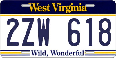 WV license plate 2ZW618