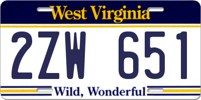 WV license plate 2ZW651