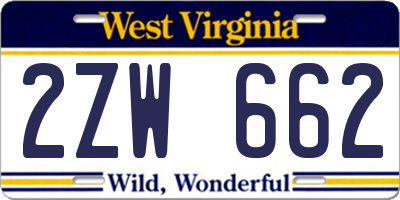 WV license plate 2ZW662