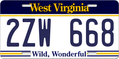 WV license plate 2ZW668