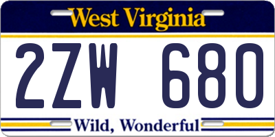 WV license plate 2ZW680