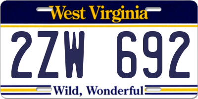 WV license plate 2ZW692