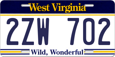 WV license plate 2ZW702