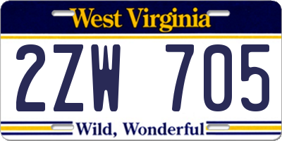WV license plate 2ZW705
