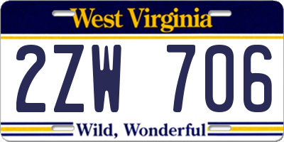 WV license plate 2ZW706