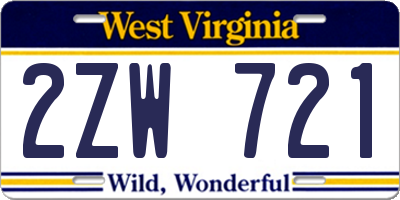 WV license plate 2ZW721