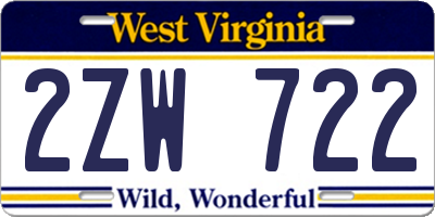 WV license plate 2ZW722