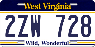 WV license plate 2ZW728