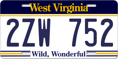 WV license plate 2ZW752