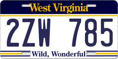 WV license plate 2ZW785