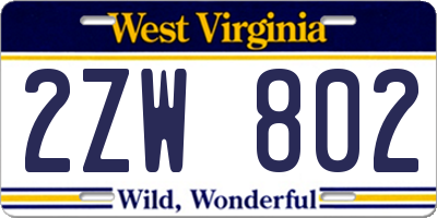 WV license plate 2ZW802