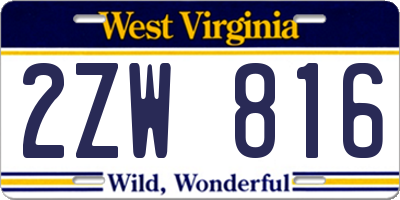 WV license plate 2ZW816
