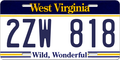WV license plate 2ZW818