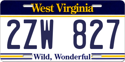WV license plate 2ZW827