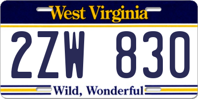 WV license plate 2ZW830