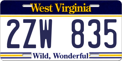 WV license plate 2ZW835