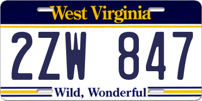 WV license plate 2ZW847