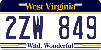 WV license plate 2ZW849