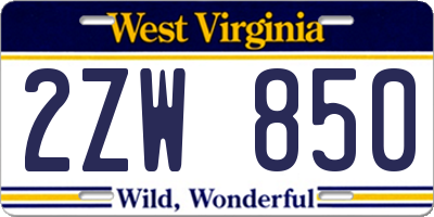 WV license plate 2ZW850