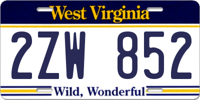 WV license plate 2ZW852