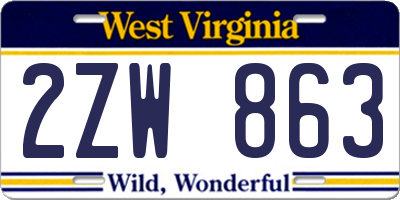 WV license plate 2ZW863