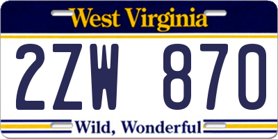 WV license plate 2ZW870
