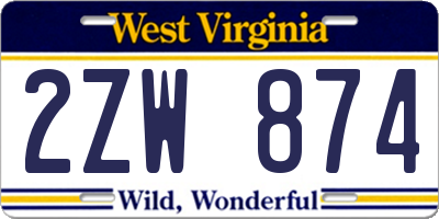 WV license plate 2ZW874