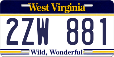 WV license plate 2ZW881