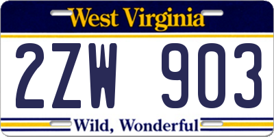 WV license plate 2ZW903