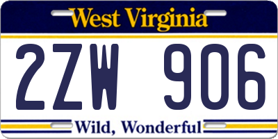 WV license plate 2ZW906