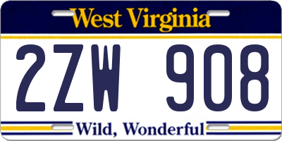 WV license plate 2ZW908