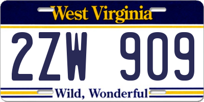 WV license plate 2ZW909