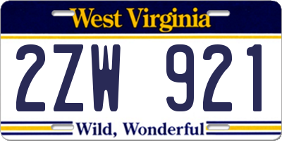 WV license plate 2ZW921