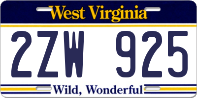 WV license plate 2ZW925