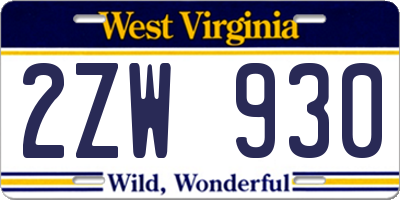WV license plate 2ZW930