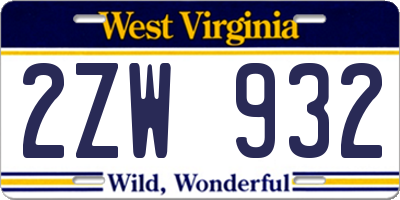 WV license plate 2ZW932