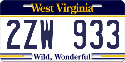 WV license plate 2ZW933