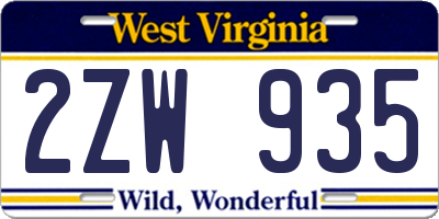 WV license plate 2ZW935