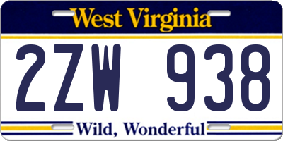 WV license plate 2ZW938