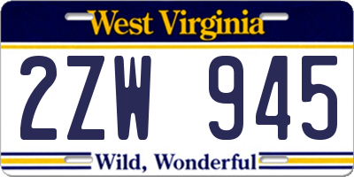 WV license plate 2ZW945