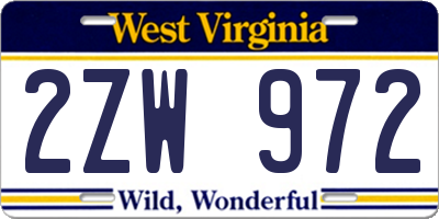 WV license plate 2ZW972