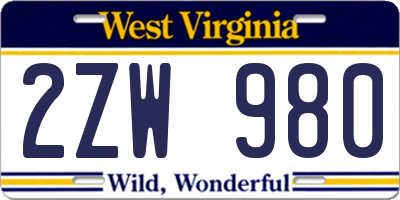 WV license plate 2ZW980
