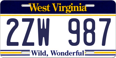 WV license plate 2ZW987