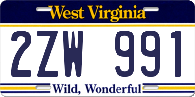 WV license plate 2ZW991