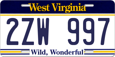 WV license plate 2ZW997
