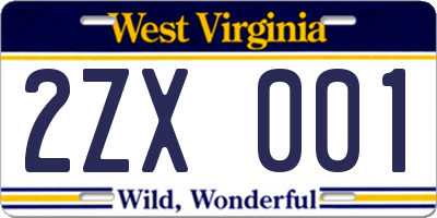 WV license plate 2ZX001