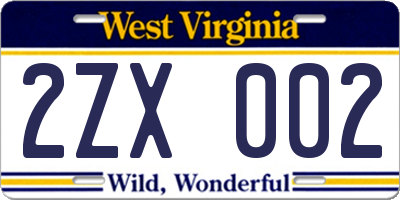 WV license plate 2ZX002