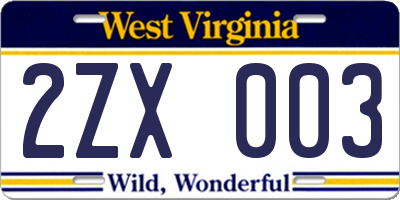 WV license plate 2ZX003
